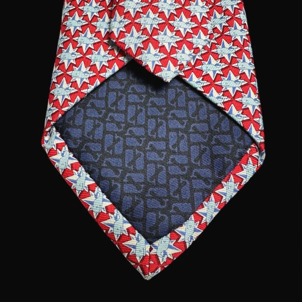 Vineyard Vines Mens Red Blue Whale Star Silk Tie Hand Picked Shep & Ian USA Made